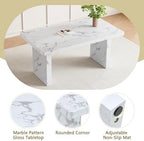 Modern Dining Table Set for 6, 63“ Dinner Table Set for 6, Marble Pattern MDF Kitchen Table Top and Base, Modern Dining Table Set with White Upholstered PU Leather Chairs,Easy Assembly