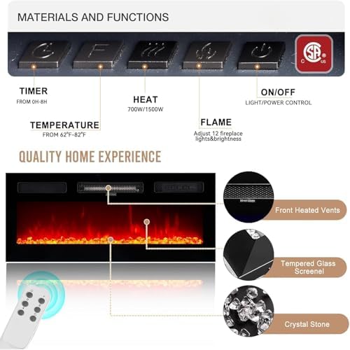 oneinmil Fireplace TV Stand with 36” Electric Fireplace, 2 Tier TV Console St...