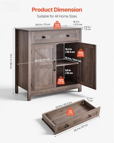 VEVOR Buffet Cabinet, Farmhouse Sideboard Cabinet with Drawer, 30" Coffe...