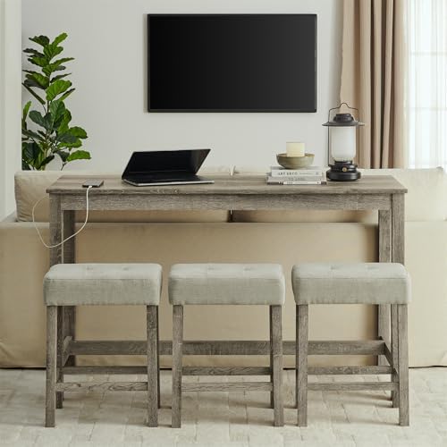 Merax 59" Bar Table Set with Power Outlet,Industrial Breakfast Table wit...