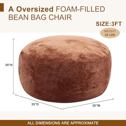 Magic in House 3FT Bean Bag Chair - BeanBag Chairs with Filler, Large Round F...