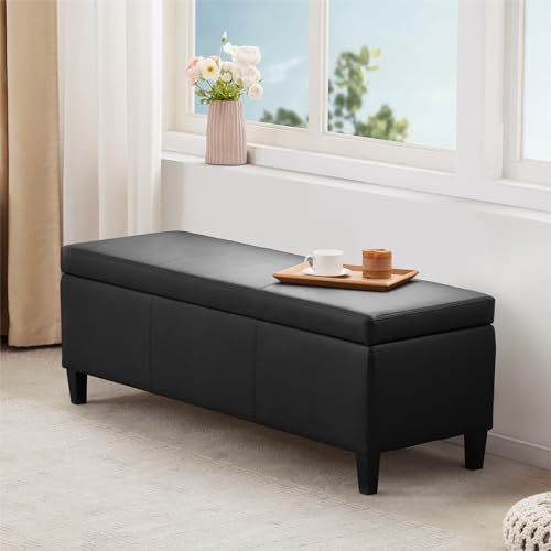 HUIMO Faux Leather Storage Ottoman Bench 50.3 Inch Extra Long PU Upholstered ...