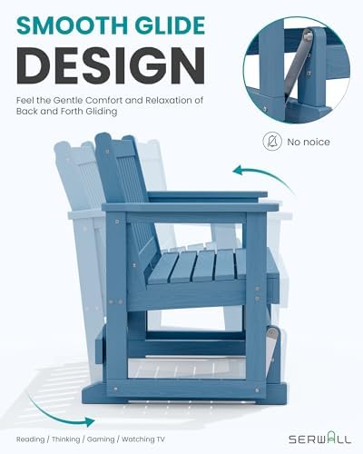 SERWALL 2 Person Patio Glider Bench, HDPE All Weather Swinging Bench, Navy