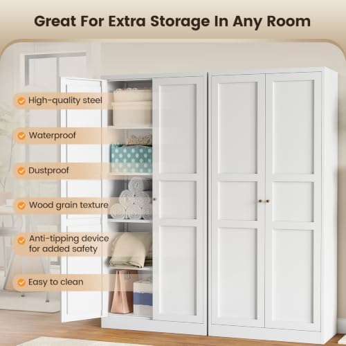 Yizosh Metal Storage Cabinet - 71" White Kitchen Pantry with 2 Doors and...