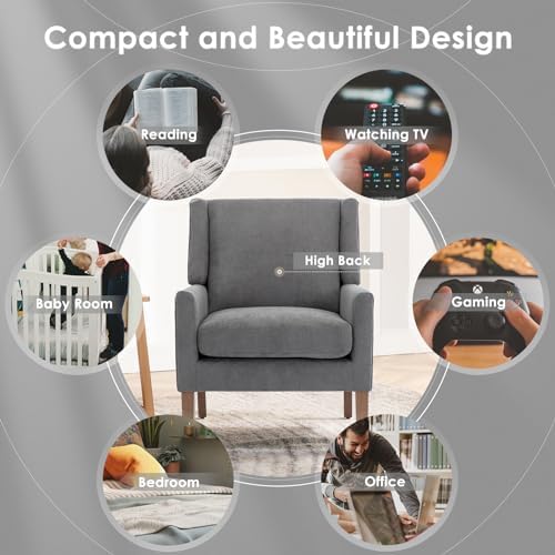 COLAMY Modern Wingback Living Room Chair Set of 2, Upholstered Fabric Accent ...