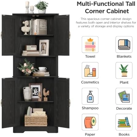 Vabches Tall Corner Cabinet, Corner Bathroom Cabinet, Black