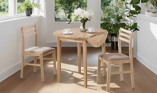 CARTESIAN 3-Piece Drop Leaf Dining Set, Natural Wood Table and 2 Chairs with ...