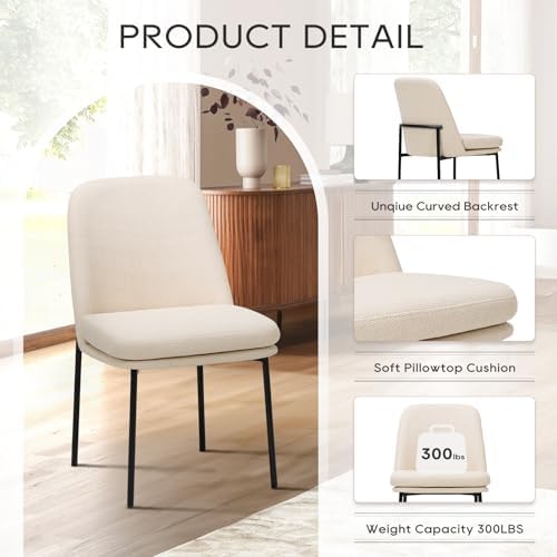 COLAMY Leather Dining Chairs Set of 6 with Metal Legs, Beige
