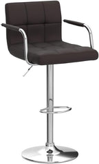 Yaheetech Bart Stools Set of 4, PU Leather Adjustable Barstools with Armrest, Counter Height Stool Chairs with Thickened Seat Cushion for Kitchen Island, Brown