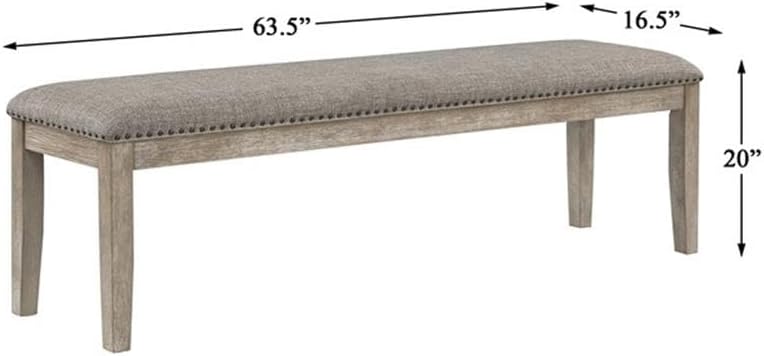 Pemberly Row Contemporary Wood and Fabric Dining Bench, 63.5" Wide, Wire...