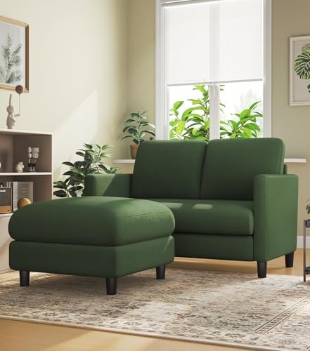 Welzona Loveseat Sofa with Ottoman, 51" Small L Shaped Teddy Couch Sofa ...