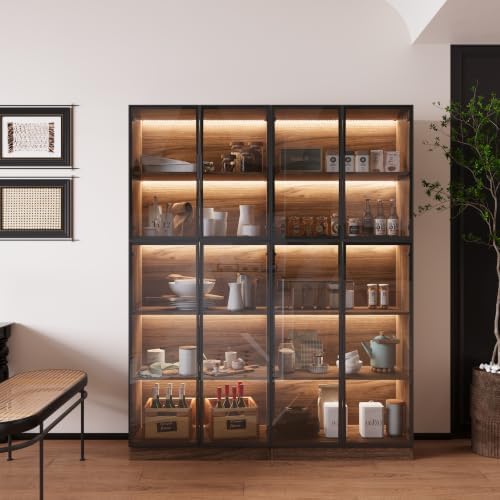 Mekminop Glass Display Cabinet with Lights and Shelves, Modern Display Case C...