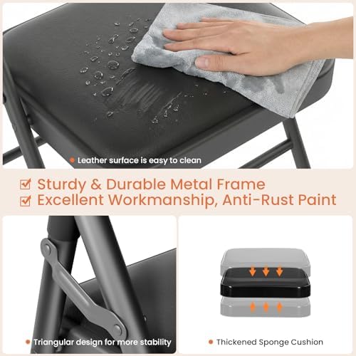 6FT Black Plastic Folding Table Set with 6 Black PU Padded Chairs