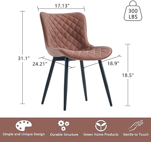 YOUTASTE Mid-Century Modern Dining Chairs Set of 2, Coffee Brown PU Leather K...