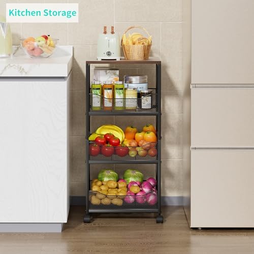 HapiRm Fruit Basket Kitchen Cart - 4-Tier Rolling Storage Cart with Wheels, F...