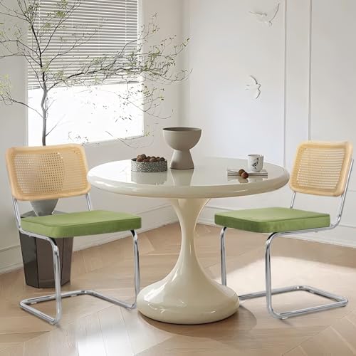 Dining Table and Dining Chair Set 23.6" White Round Table&2 Rattan V...