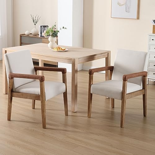 Mid Century Modern Dining Chairs with Arms, Solid Wood Farmhouse Upholstered ...