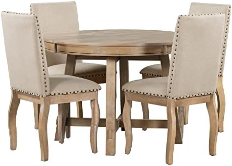 Harper & Bright Designs 5-Piece Farmhouse Dining Table Set Wood Round Ext...