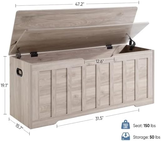47.2" Storage Chest Extra Large,Storage Trunk with 2 Safety Hinges,Woode...