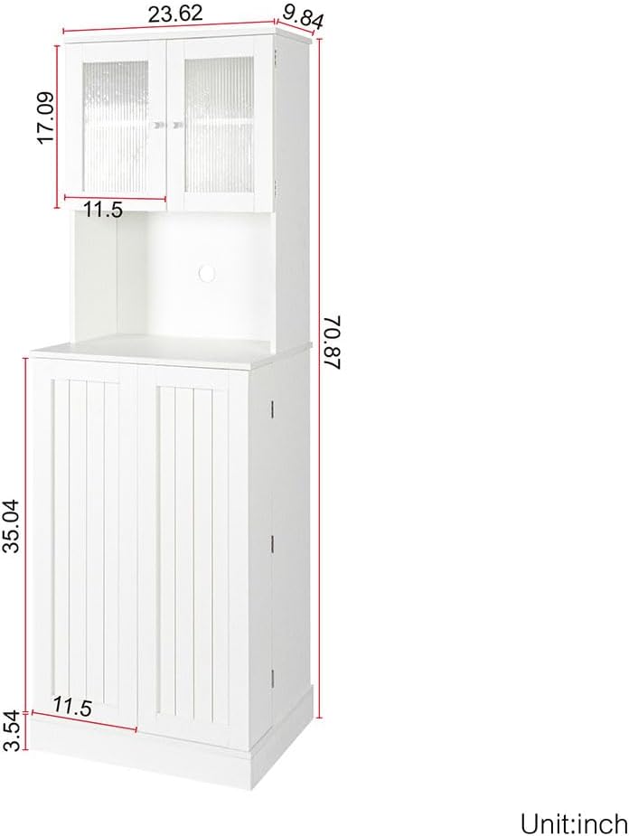 71" Kitchen Pantry Cabinet, Tall Storage Cabinet with Microwave Stand, F...