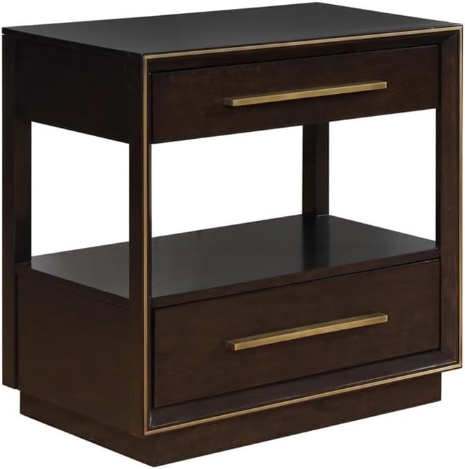 2 Drawers Nightstand with Shelf in Smoked Peppercorn Finish,for Small Spaces