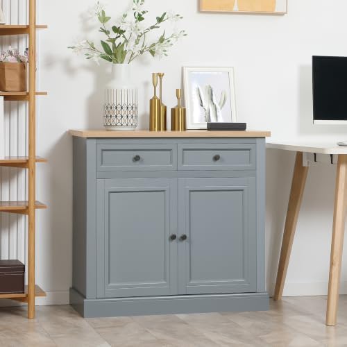 HOMCOM Sideboard Buffet Cabinet, Coffee Bar Cabinet with 2 Drawers, Gray