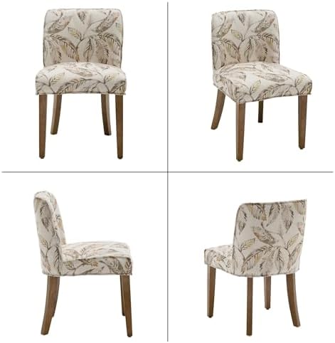 Mid-Century Dining Chairs Set of 4, Linen Fabric Floral Pattern Kitchen Chair...