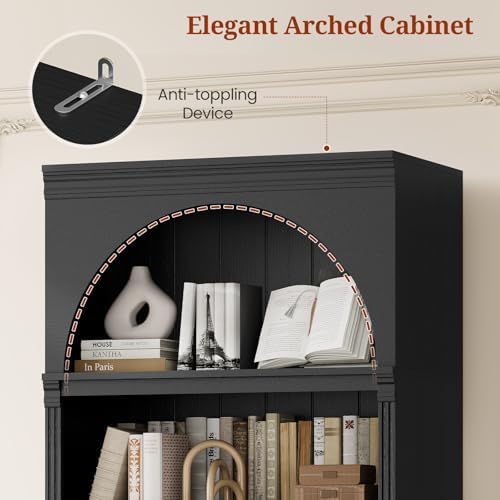 81.2"Tall Arched Cabinet,Bookcase with storage,Mid-Century Modern 6-Tier...