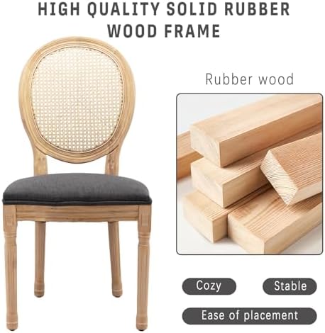 French Country Rattan Dining Chairs Set of 4,Round Back Kitchen Chair,Grey