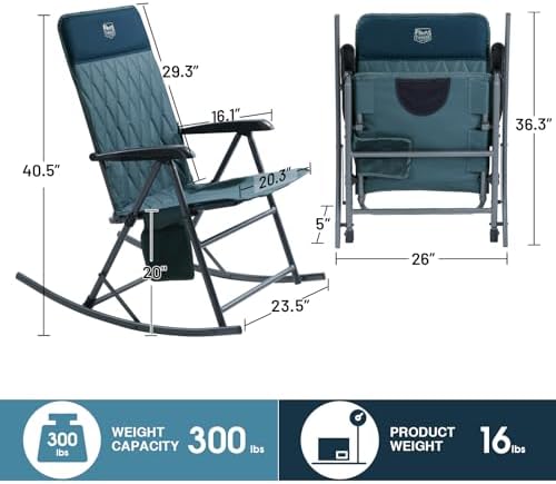 Timber Ridge 3-Level Adjustable Rocking Camping Chair, Ergonomic Padded High ...