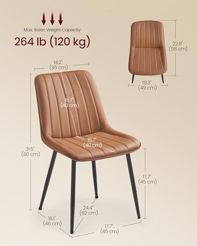 VASAGLE Dining Chairs Set of 4, Upholstered Kitchen Chairs, PU Leather