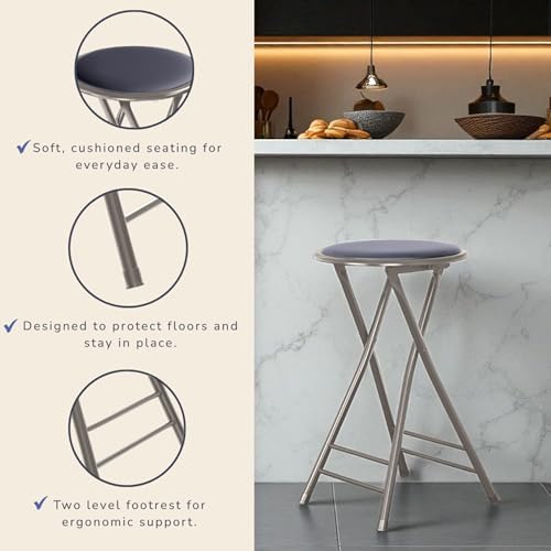 Lavish Home Folding Stool with Padded Backless Seat Set of 2, Gray, 24” | Cou...