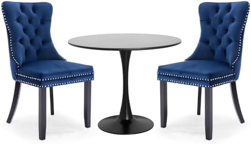 3-Pieces Dining Sets, 31.5" Round Dining Table Set with 2 Velvet Upholst...