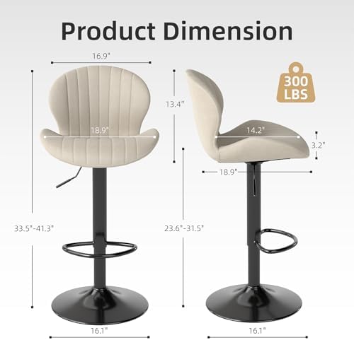 Youhauchair Velvet Fabric Counter Height Bar Stools Set of 3, Beige | Modern,...
