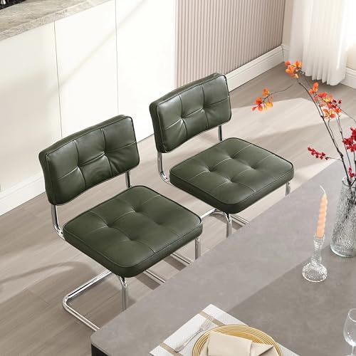 Zesthouse Faux Leather Dining Chairs Set of 4, Industrial Metal Chairs with S...