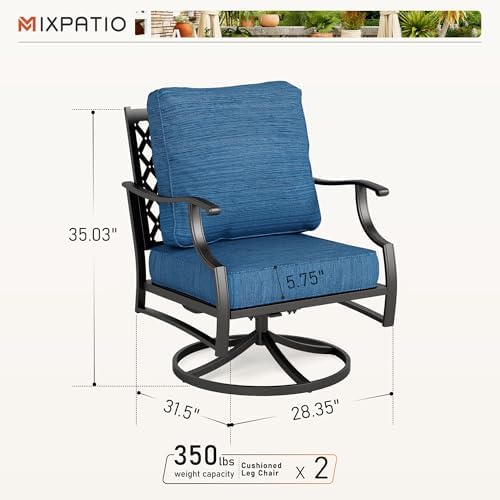 MIXPATIO, 2 Pack, Swivel Rocking Chairs, Metal, Peacock Blue | 31.5"D x ...