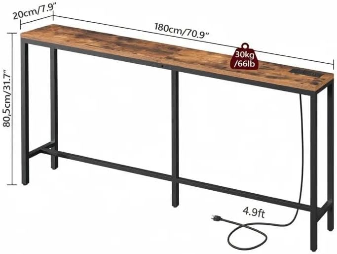 MAHANCRIS 70.9'' Console Table with Power Outlet, Narrow Sofa Table w...