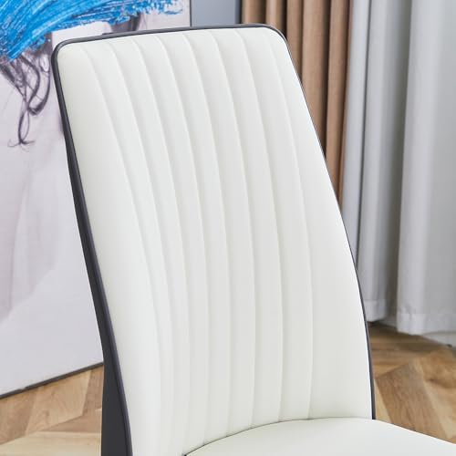 White Leather Chair,Modern Dining Chair Set of 6 with Pu Leather and Chrome L...