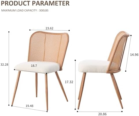 Rattan Dining Chairs Set of 4,Modern Chairs with Cane Back Upholstered Boucle...
