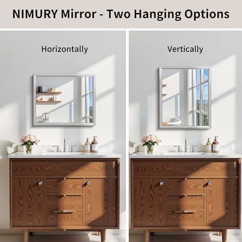 20x24 Inch Brushed Silver Bathroom Mirror, Raised Metal Framed Bathroom Vanit...