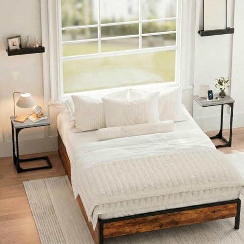 TEMI C Shaped End Table for Couch with Charging Station, Small Side Table TV ...
