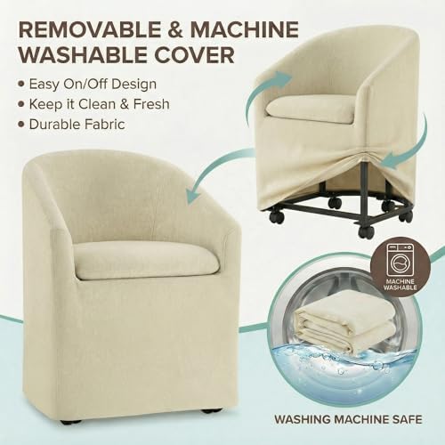 KISLOT Upholstered Dining Chairs Set of 4 with Casters, Light Tan