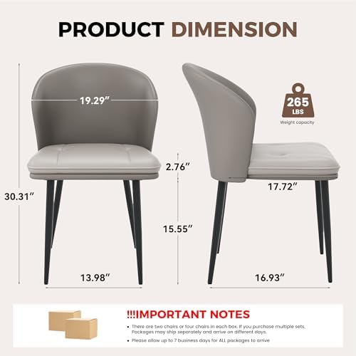 Modern Dining Chairs Set of 4, Faux Leather Upholstered Accent Chair with Met...