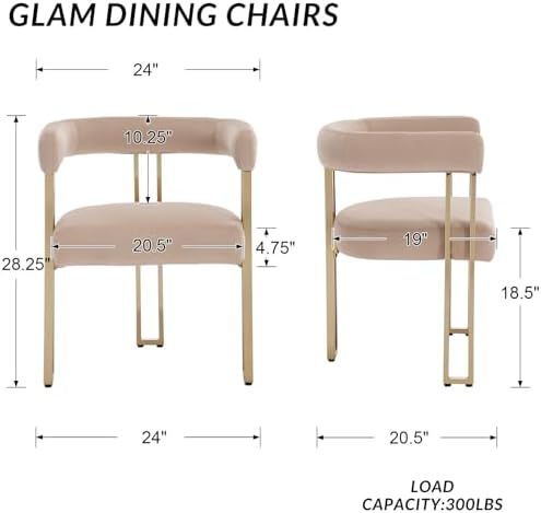 Khaki Velvet Barrel Dining Chairs Set of 2, Modern Upholstered Dining Room Ch...