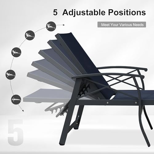 PURPLE LEAF Oversized Outdoor Lounge Chair Set of 2 Aluminum, Deep Blue | Ext...