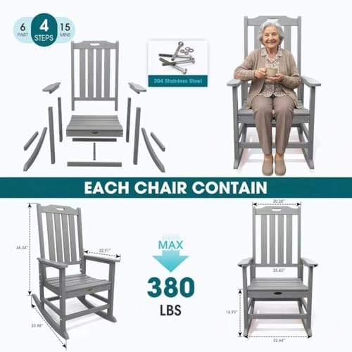THOEOE Outdoor Rocking Chairs Set of 2, Oversized Patio Rocking Chair | HDPE ...