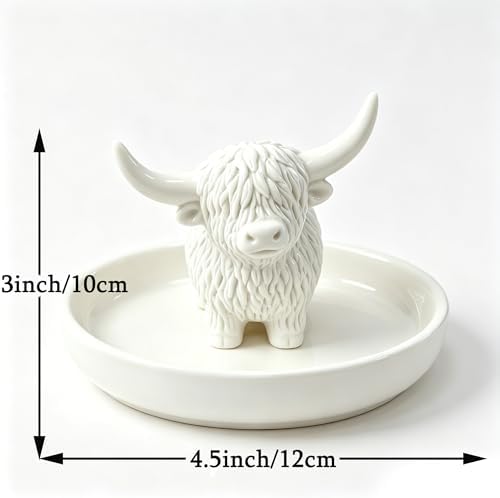 Highland Cow Gifts for Women, Ring Holder Dish for Rings, Earrings, Necklaces, Jewelry Organizer, Highland Cow Farmhouse Decor, Birthday Gifts for Women, Christmas Wedding Housewarming Present