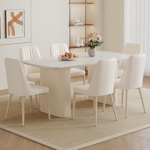 Ebullient 67'' Modern Dining Table Set for 6, White Kitchen Table Cha...