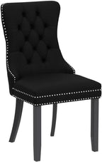 Kiztir Velvet Dining Chairs Set of 4, Upholstered Dining Room Chairs with Ring Pull Trim and Button Back, Luxury Tufted Dining Chairs for Living Room, Bedroom, Kitchen (Black)