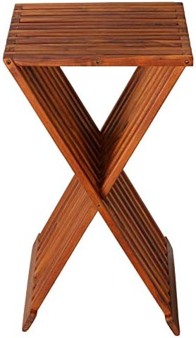 Bare Decor Taj Folding Plantstand End Table in Solid Teak Wood, 28" High